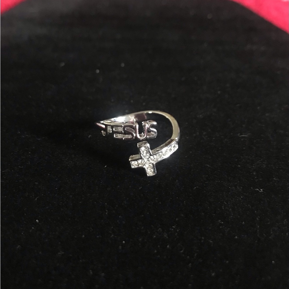 Silver 'JESUS' Cross Wrap Ring - Religious Women’s Jewelry